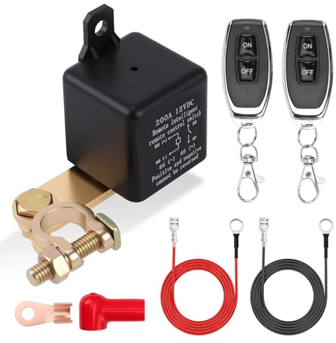 Avutrel Desconectador Bateria Coche 12V 200A, con Dos llaveros de Relé de Control Remoto Inalámbrico, para Coche Moto Camión RV Barco
