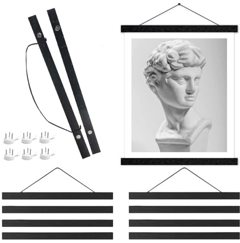 LNSYSNS 3 Pièces Porte Affiche Magnetique, 31 cm Magnétiques Moderne en Bois, A3 Porte Affiche, Support pour Affiche-Suspendue avec Corde de Suspension, pour Affiches et Tableaux