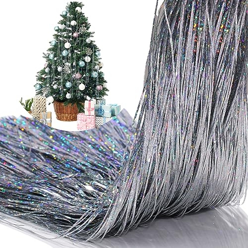 Lyrow 3 Pack 1000 Strands Tinsel Icicles for Christmas Tree Tinsel Christmas Tree Xmas New Years Eve Festivals Decor Birthday Party Supplies (Laser Silver)
