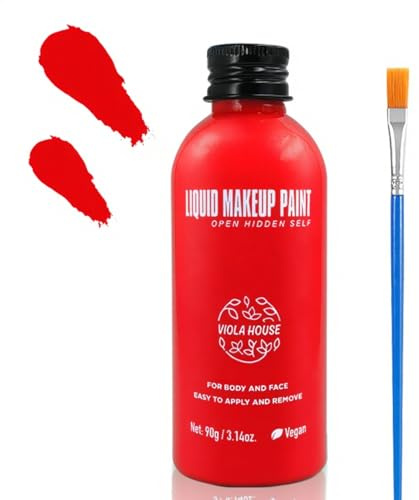 Viola House Pintura Facial Y Corporal, Maquillaje Líquido, Pintura Facial Lavable A Base De Agua Para Halloween, Efectos Especiales Y Cosplay —Con Pincel, 90 g/3,14 Oz (Rojo)