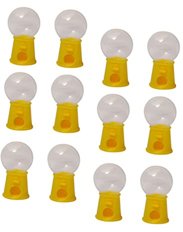 FUNNETOYU 12 Pièces Mini Machine à Bonbons Rotative Plastique pour Garçon Fille Fête Amusante Jaune Distributeur de Boules Gomme Remplaçables