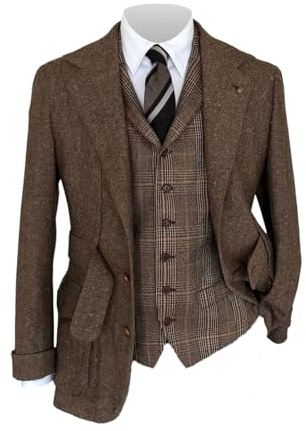 RAJEGAR Giacca da uomo in tweed pied de poule a quadri Norfolk vintage monopetto casual misto lana giacca sportiva britannica, Marrone, 5XL
