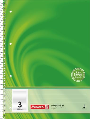 BRUNNEN Collegeblock Premium | A4, linjerat 3, 40 ark, grön