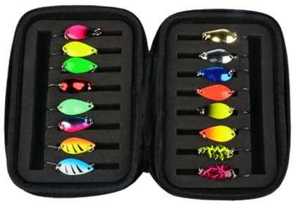 NXDHPLIENG Spoons - Set di 16 esche artificiali per trota, 2,5/3,5/5 g, accessori per la pesca per ogni condizione atmosferica e acqua, persico, lucioperca e luccio