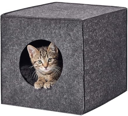Relaxdays Cueva para Gatos de Fieltro, 33x33x37 cm, Gris Oscuro