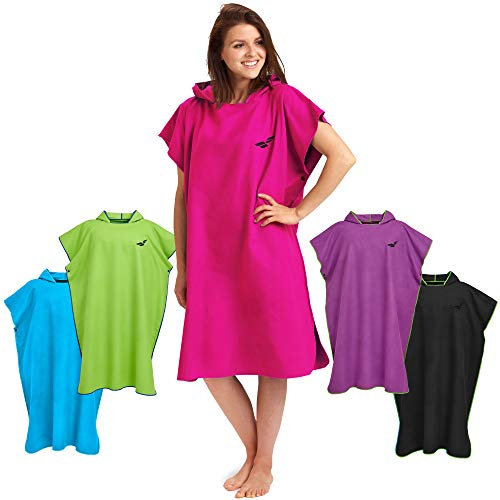 Fit-Flip Badeponcho aus Mikrofaser für Damen und Herren - schnelltrocknend, kompakt und Ultraleicht - Strandponcho für Erwachsene mit Kapuze (Größe L, Pink)