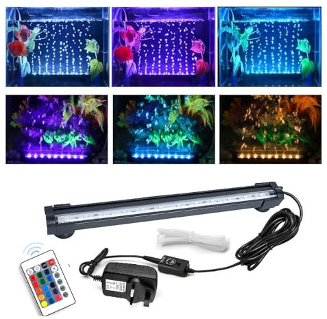 Aquarium air Bubble Light, RGB LED Fish Tank Light Tube with 16 Colors 4 Modes, Remote Control IP68 Submersible LED Aquarium Lamp with for Turtle Tank, Betta, Shrimp (18CM -16 Colors 4 Modes)