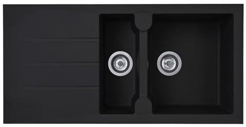Liquida LP15BL 1.5 Bowl Composite Reversible Inset Black Kitchen Sink with Waste