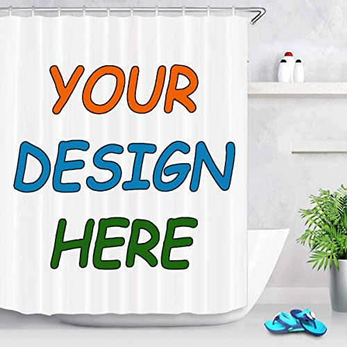 UOKIIYUA Cortina de ducha personalizada con ganchos, telón de fondo de baño personalizado con tu propia imagen y texto, decoración de tela impermeable, 80 x 72 pulgadas