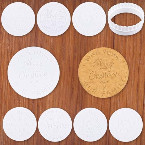 9 Piezas Cortadores de Galletas, Acrílico Cortadores de Galletas Navideñas Festivo Redondo Formas de Cortadores de Galletas para Hornear Bricolaje Fondant Adorno para Magdalenas