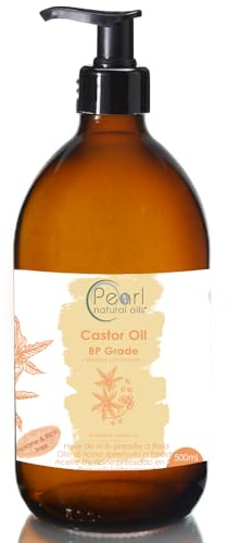 Cold Pressed Pure Castor Oil 500 ml, Glass Bottle with a Pump, Vegan, BP Grade, Hexane Free, Non-GMO