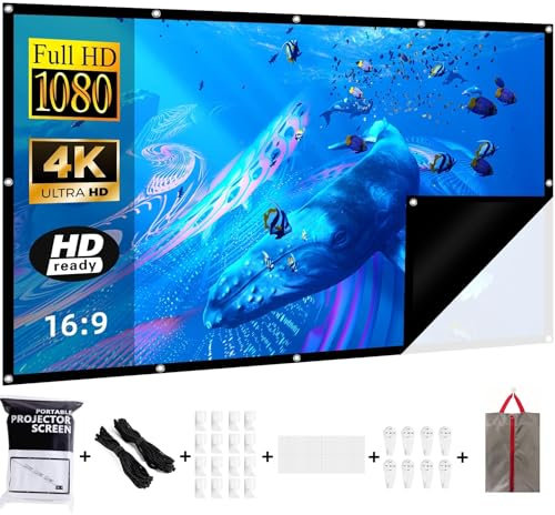 Projector Screen 72 Inch + Black Back Counter Light Transmittance, 16:9/Wrinkle-Free/160°/Washable/Foldable, Indoor/Outdoor, Includes Nail Hooks and Handbag