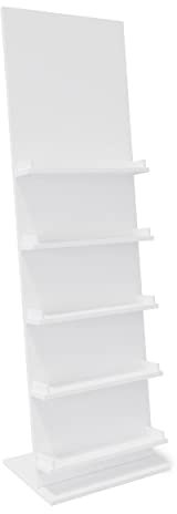 Prospektaufsteller aus Holz, Prospektständer B50 x H166 x T38 cm, Katalogpräsenter mit 5 Ablageböden für je 3 x DIN-A5 Printmedien, Zeitschriftenständer mit hoher Standhaftigkeit (Weiß)