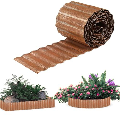 Bordure de Jardin en métal 20cm H x 6m Long, Bordure de Paysage ondulée Bordure de pelouse galvanisée, Bordure de Jardin Flexible pour parterres de Fleurs entourés d'arbres- Rouille