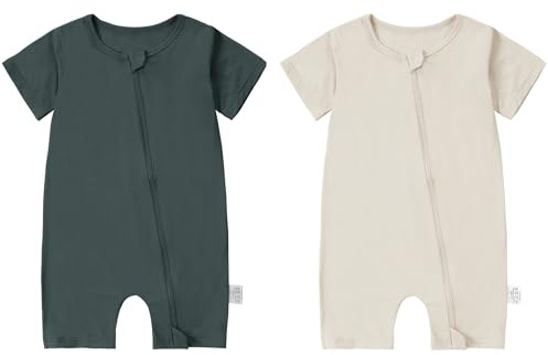 COOKY.D 2 Pack Bamboo Spring Summer Romper,Deep Grey&Apricot,18-24 Months