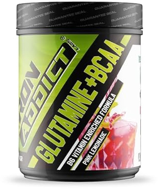 Iron Addict Labs - BCAA + Glutamina de 500gr - Aumento Masa Muscular - Mayor Rendimiento - Detiene el Desgaste - Post Entreno - Sabor Limonada Rosa