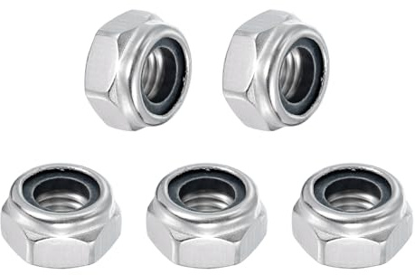 sourcing map 5 Pcs M10x1.5mm Nylon Insert Lock Nuts, 316 Stainless Steel Self-Locking Coarse Thread Hex Nuts Fasteners for Furniture, Electronic, Machine, DIY