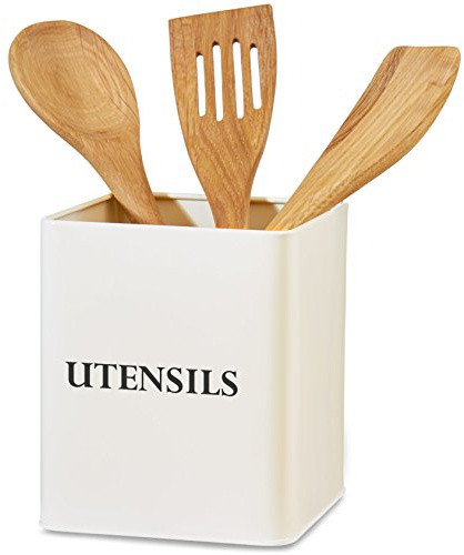 andrew james Utensil Holder Vintage Metal Utensil Pot Large Kitchen Utensil Organiser Retro Kitchen Accessories Utensils Storage Holder for Knives Forks Utensils, Kitchen Organiser Pot (Cream)