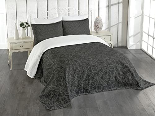 ABAKUHAUS Dunkelgrau Tagesdecke Set, venezianischen Barock, Set mit Kissenbezügen Moderne Designs, für Doppelbetten 220 x 220 cm, Schwarz Grauen
