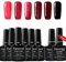 KANORINE 8pcs Nail Gel polish red series Set (6 colors + base & top coat) Soak off UV/LED Gel Nail Polish Long Lasting Gel Varnish Manicure Set 10ml x8pcs