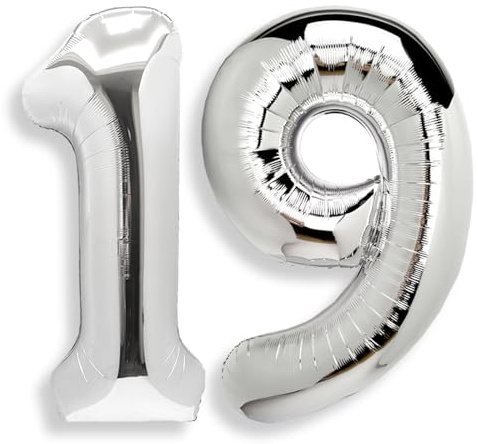 AULE Silver Number 19 Balloon 40 Inch Giant 0-60 Foil Large Balloons | Big Mylar 19 Number Balloon Helium Huge Jumbo for Happy 19th Birthday Party Anniversary Decorations Supplies