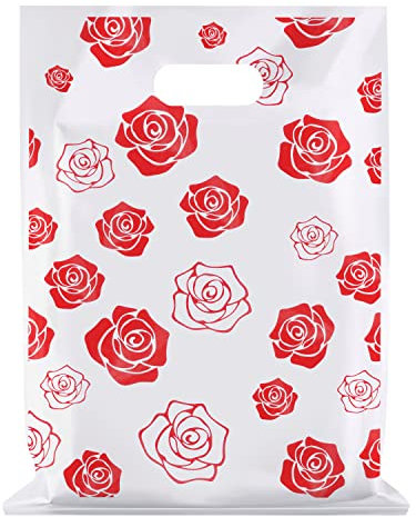 Belle Vous Einkaufstasche Tragetaschen Plastik (100 Stk) - 30 x 38,3 cm Boutique Plastiktüten Klein mit Henkel Glänzend als Geschenktüten/Gastgeschenke, Kleidung/Lebensmittel und Geschenkbeutel Klein