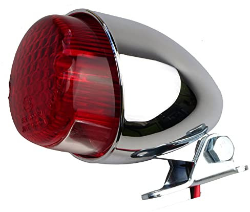 IGUANA CUSTOM - HAWK ECO Motorrad Rücklicht Chrom mit Bremslicht, Standlicht und Kennzeichenbeleuchtung - E-MARK zugelassen - Perfekt für Bobber oder Cafe Racer.