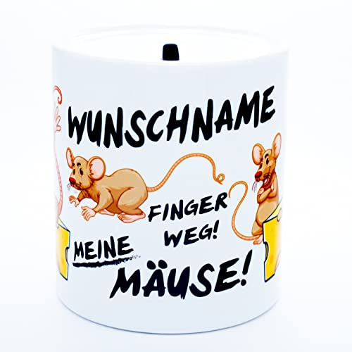 Mäuse Spardose mit Namen personalisiert Sparbüchse Kinder Sparschwein Sparkasse Kinderspardose Taschengeld Geburtstag Geschenk Taufe Jugendweihe Junge Mädchen Baby Geldgeschenk Maus Tier Keramik Weiß