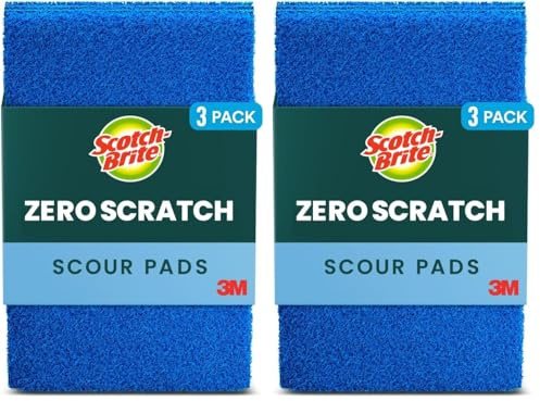 Scotch-Brite® Zero Scratch Scour Pad, 3 Scrubbing Pads, Non-Scratch Scouring Pads for Kitchen and Dish Cleaning (Pack of 2)