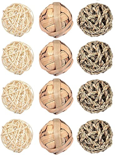 12 Pcs Rabbit Chew Toys, Small Animal Activity Play Chew Grass Balls & Rolling Chew Toys for Bunny Rabbits Hamster Guinea Pigs Chinchilla Squirrels Rats Mice