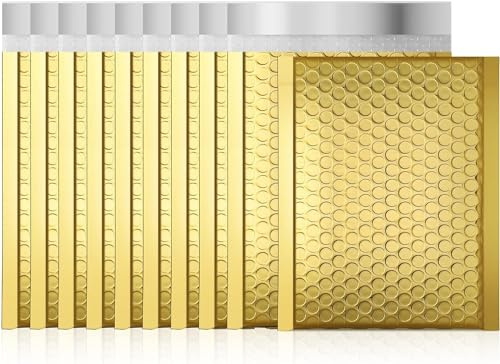 Lot de 100 enveloppes à bulles en aluminium métallique doré, sachets d'expédition autocollants imperméables, enveloppes rembourrées pour l'expédition, le courrier, l'emballage, en vrac (doré, 120 x