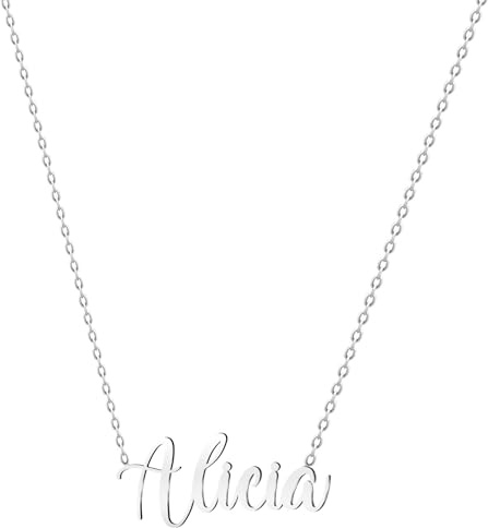 various Collana con nome in acciaio inox, ciondolo con nome personalizzato in argento per collana da donna, regali personalizzati da donna, per mamme, ragazza, coppie, migliore amica, Plateado,