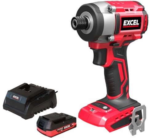 Excel 18V Cordless Brushless Impact Driver with 1 x 2.0Ah Battery & Charger - Brushless Motor, Power Tools Combo Kits, 1/4 Chuck, Excel Dril, 18v Impact Driver, Drill Driver