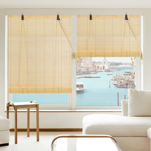 Cy.curtain bright Estor de Bambú Enrollable para Interiores, Cortina Persiana de Madera, Protección Solar y Privacidad, para Ventana y Puerta 120x250