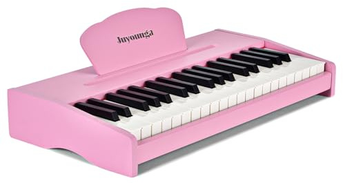 Kids Piano Keyboard, Wood 37 Keys Digital Piano for Kids, Musical Instrument Educational Toy, Portable Pink Piano Keyboard for Beginner, Christmas Birthday Gift Age 3+ Girls