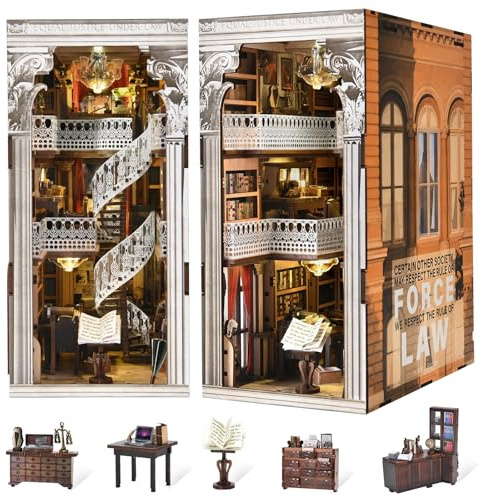 MiniCity 3D Wooden Puzzle Bookend Bookshelf Insert Decor with LED Light for Teens and Adults