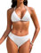 Vijamiy Triangel Bikini Damen Set Sexy Push Up Zweiteiliger Bademode String Bikinis für Damen Neckholder Swimsuit Träger Oberteil mit Riemen Perlen(Weiß,L)