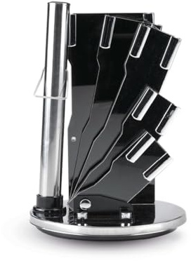 QDESIGN - Portacuchillos de acrílico giratorio de 360° para 5 cuchillos, 1 tijeras y 1 rifle de afilar, base antideslizante, soporte para almacenamiento y visualización de cuchillos, color negro