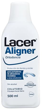 LACER ALIGNER - Colutorio 500 ml, Enjuague Bucal para Ortodoncia Invisible y Brackets, Anticaries y Antiplaca, Protege el Esmalte y las Encías, Sin Alcohol, Frescor Prolongado, Sin Gluten