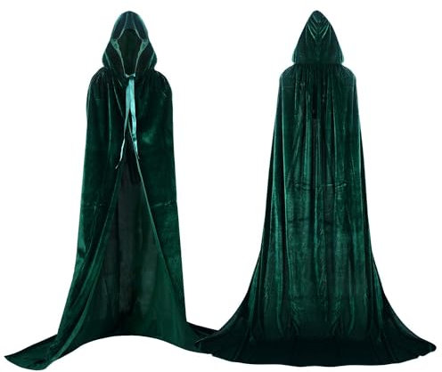 Labellevie Umhang mit Kapuze Lange SAMT Cape Vampir Kostüm Halloween Erwachsener Unisex- Gr. Medium, Grün