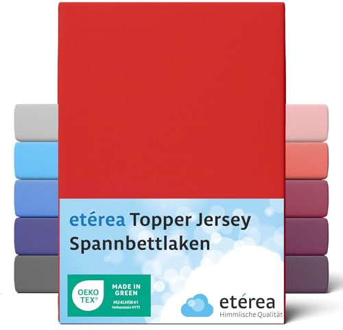 etérea Jersey Topper Spannbettlaken 90x200-100x200 cm Rot für 5-10 cm Steghöhe 100% Baumwolle - Oekotex Spannbetttuch Matratzen Bett Bezug - Bettlaken 90x200cm - 100x200cm Red