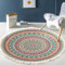 Vintage Boho Baumwolle Teppiche Mandala Muster Waschbar Handgewebte Böhmische Runder Teppich mit Quasten für Schlafzimmer Flur Wohnzimmer Couchtisch Fußmatten,Waschmaschinenfest,60CM Blumen #12