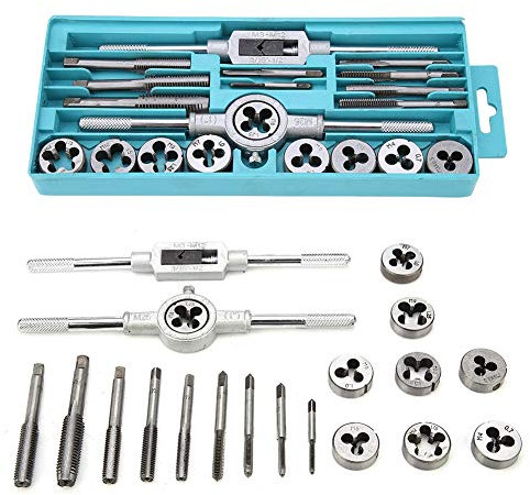 20tlg Gewindeschneid Satz, Metrisch M3 - M12 Gewindebohrer und Schneideisen Set Hochwertigem Legiertem Stahl Gewindeschneider und Bohrer Set mit Schraubenschlüssel für Innengewinde Außengewinde