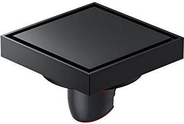 Caniveau Pour Douche Carré De 10Cm Avec Couvercle Plat Et Carrelage 2 En 1, Drain De Douche En Laiton Avec Passoire À Cheveux, Noyau De Suspension Magnétique, Vidange Rapide,Noir