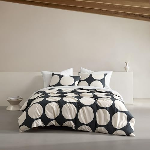 Marimekko - Queen Duvet Cover Set, Organic Cotton Bedding with Matching Shams, Bold & Modern Home Decor, GOTS Certified (Kivet Grey, Queen)