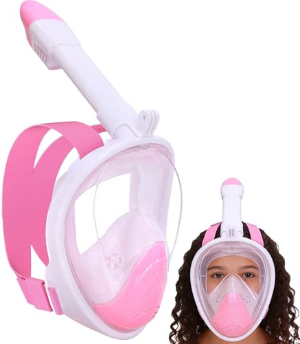 Snorkel Mask for Kids,Full Face Diving Mask Anti-Fog, Anti-Leak 180°view Design, Snorkeling Mask Set for Kids Girls Boys- Sports Camera Compatible(Pink XS)