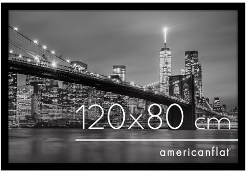 Americanflat Cornice 120x80 cm Nera - Cornice Foto 80x120 cm in Legno MDF con Pannello Protettivo in Plastica e Ganci Integrati