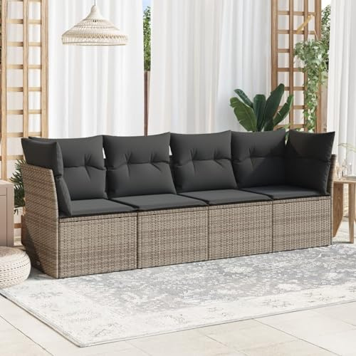 Homgoday 4-TLG. Trädgårdssoffa med kudde, trädgårdssoffa, trädgårdslounge med förvaring, balkongmöbler, trädgård, loungesoffa, hörnlounge, sittgrupp, trädgårdsset för balkong, terraza, grå, poly