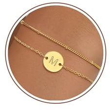 ZHESHY Bracelet Or avec Initiales Femme Fantaisie Plaqué Or 14 Carats Fin Chaîne Lot Bracelet Lettres A-Z Réglables Double Gourmette Bijoux Idee Cadeau Personnalisé pour Femmes et Filles Enfant