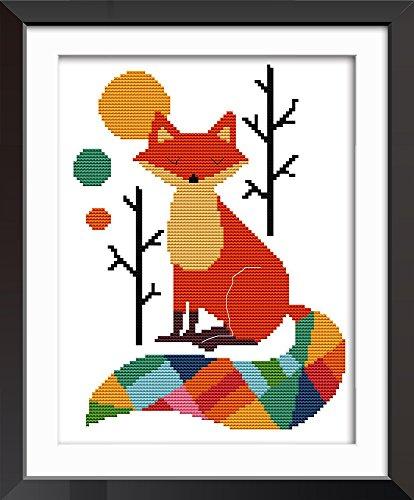 Joy Sunday Kit per Ricamo a Punto Croce con Disegno Stampato, Completo di Filo e Ago - Ideale per Bambini e Principianti-Volpe A Sette Colori, 28 Cm X 38 Cm